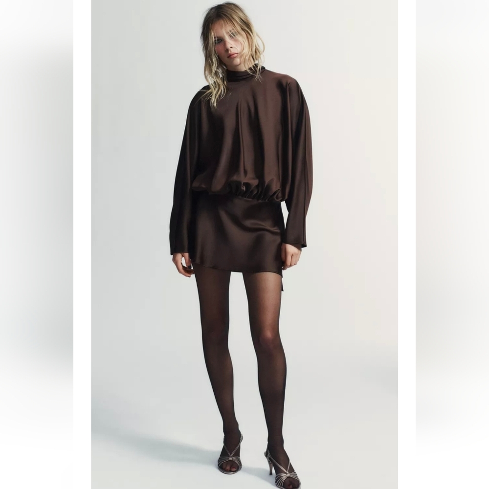 ZARA  FOULARD SATIN EFFECT SHORT DRESS - Picture 3 of 6